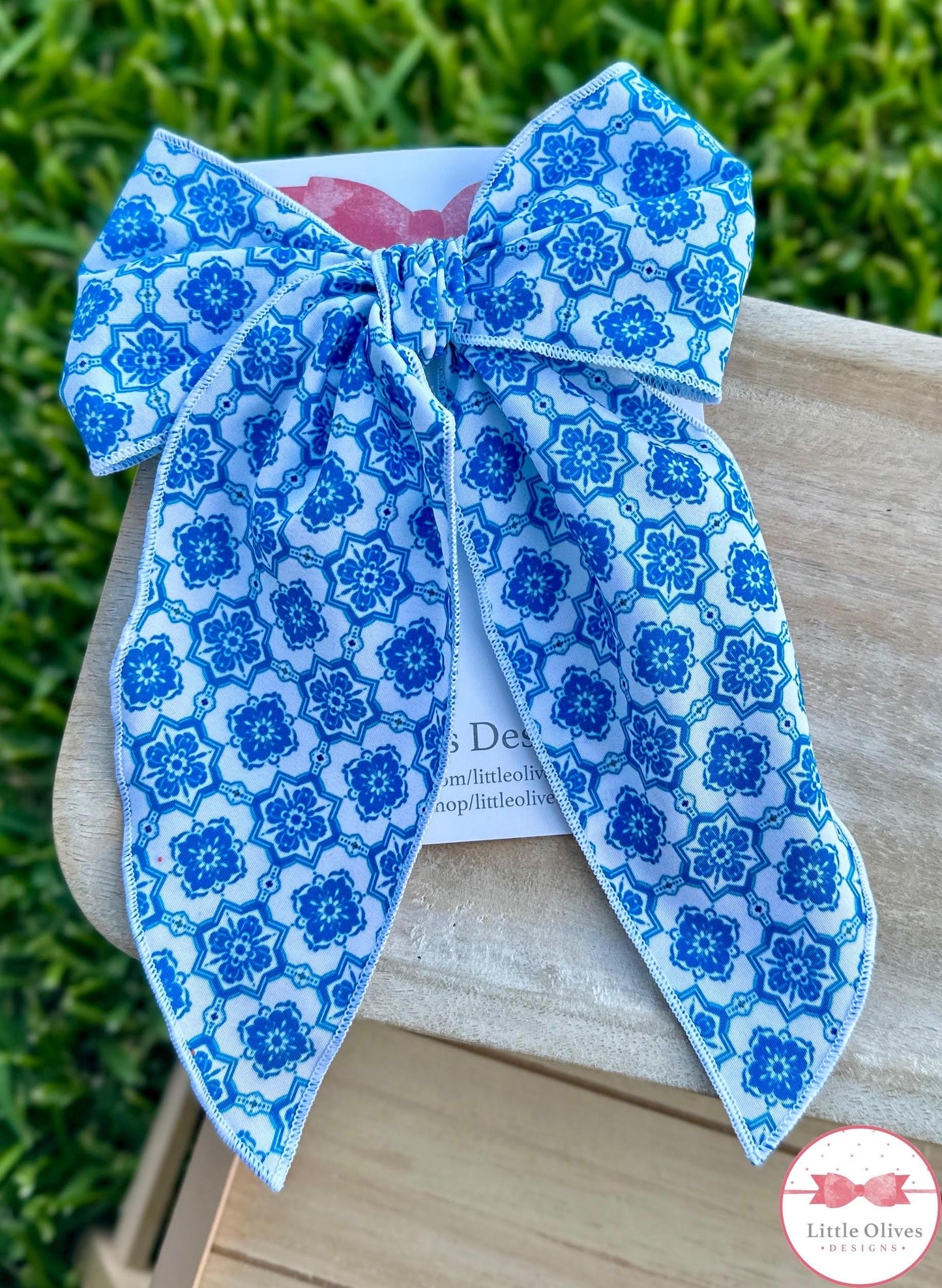 Blue tile hand tied Sophie bow