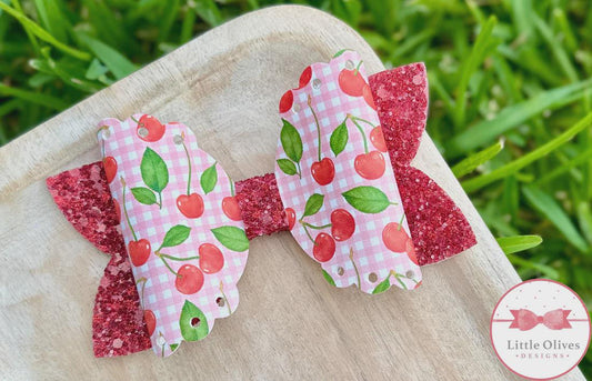Red gingham cherries bow