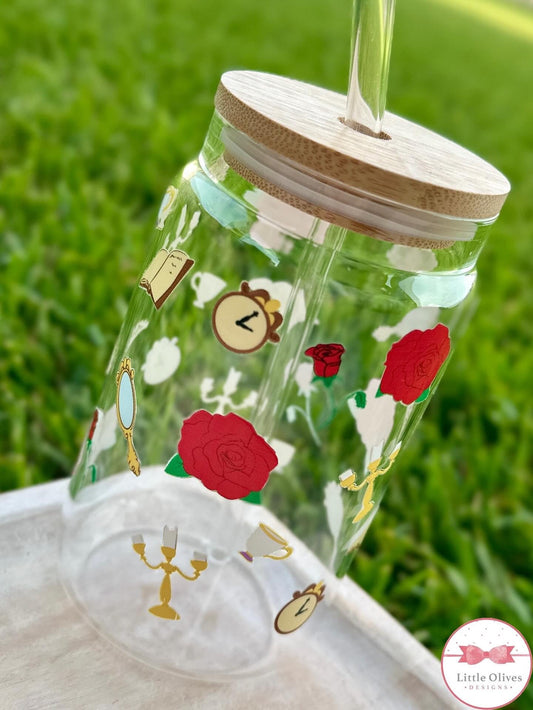 Red rose princess glass cup