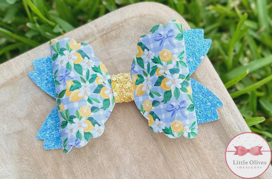 Blue gingham lemons bow