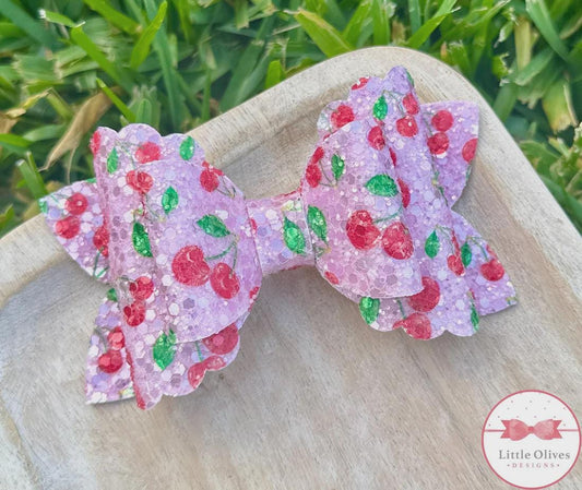 Pink cherries glitter bow