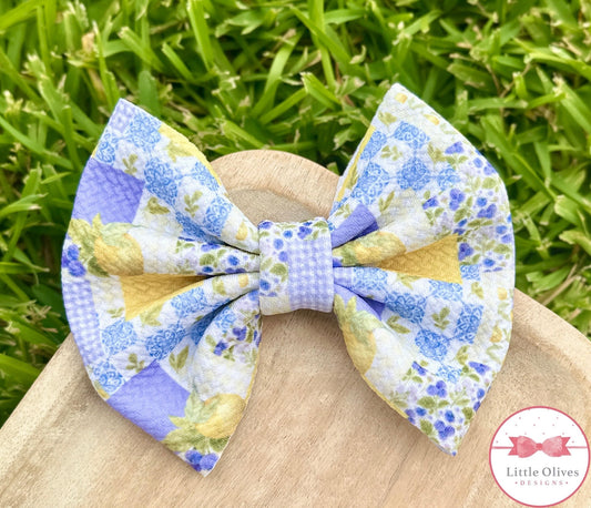 LEMON TILE PATCHWORK BOW OR SCRUNCHIE