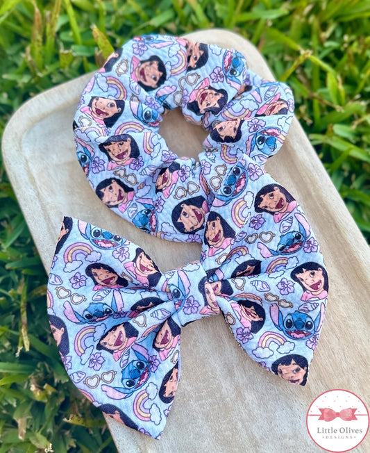 BLUE ALIEN & FRIEND BOW OR SCRUNCHIE