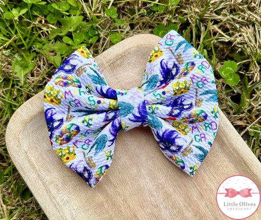 WATERCOLOR MARDI GRAS BOW OR SCRUNCHIE