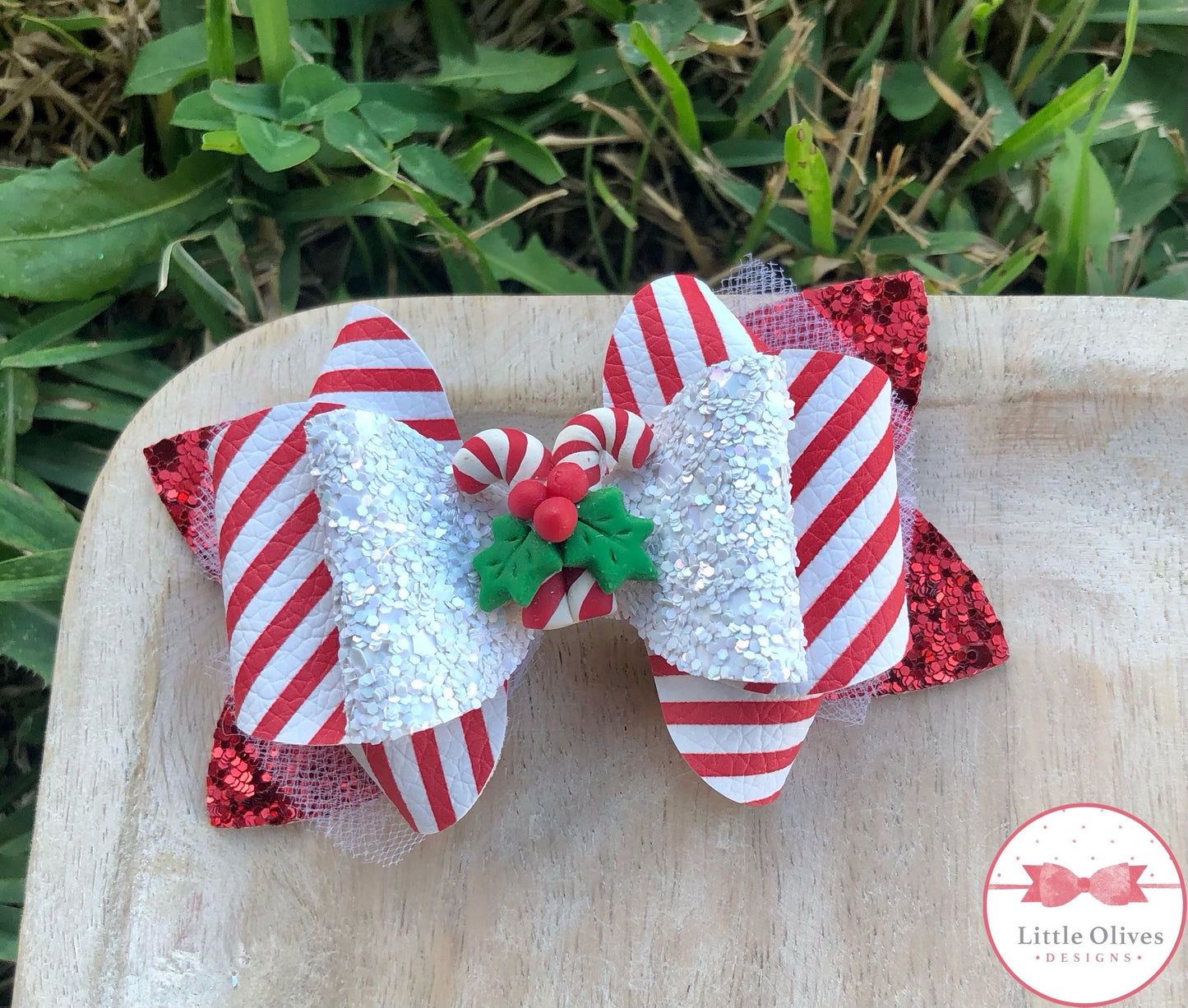 Candy cane clay bow