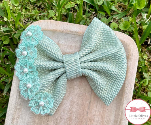 SHIMMER MINT FABRIC BOW