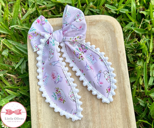 MOMMY & ME TEA TIME FABRIC TRIM BOW