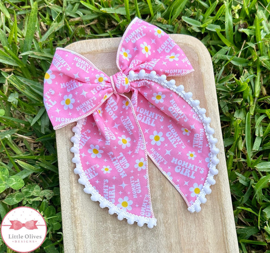 MOMMY'S GIRL FABRIC TRIM BOW (Copy)