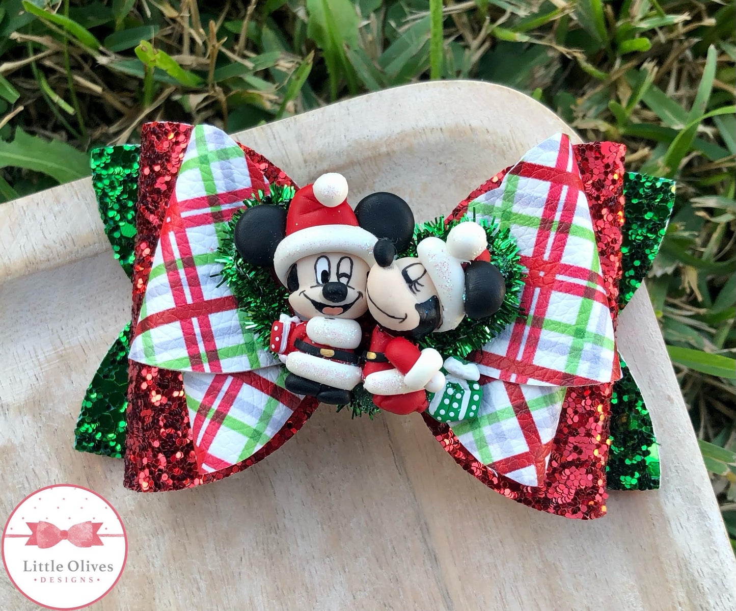 Christmas mouse couple clay bow