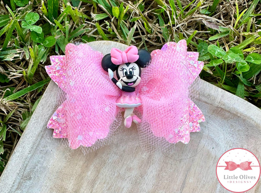 PINK MOUSE NUTCRACKER CLAY BOW