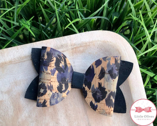 NAVY LEOPARD CORK BOW