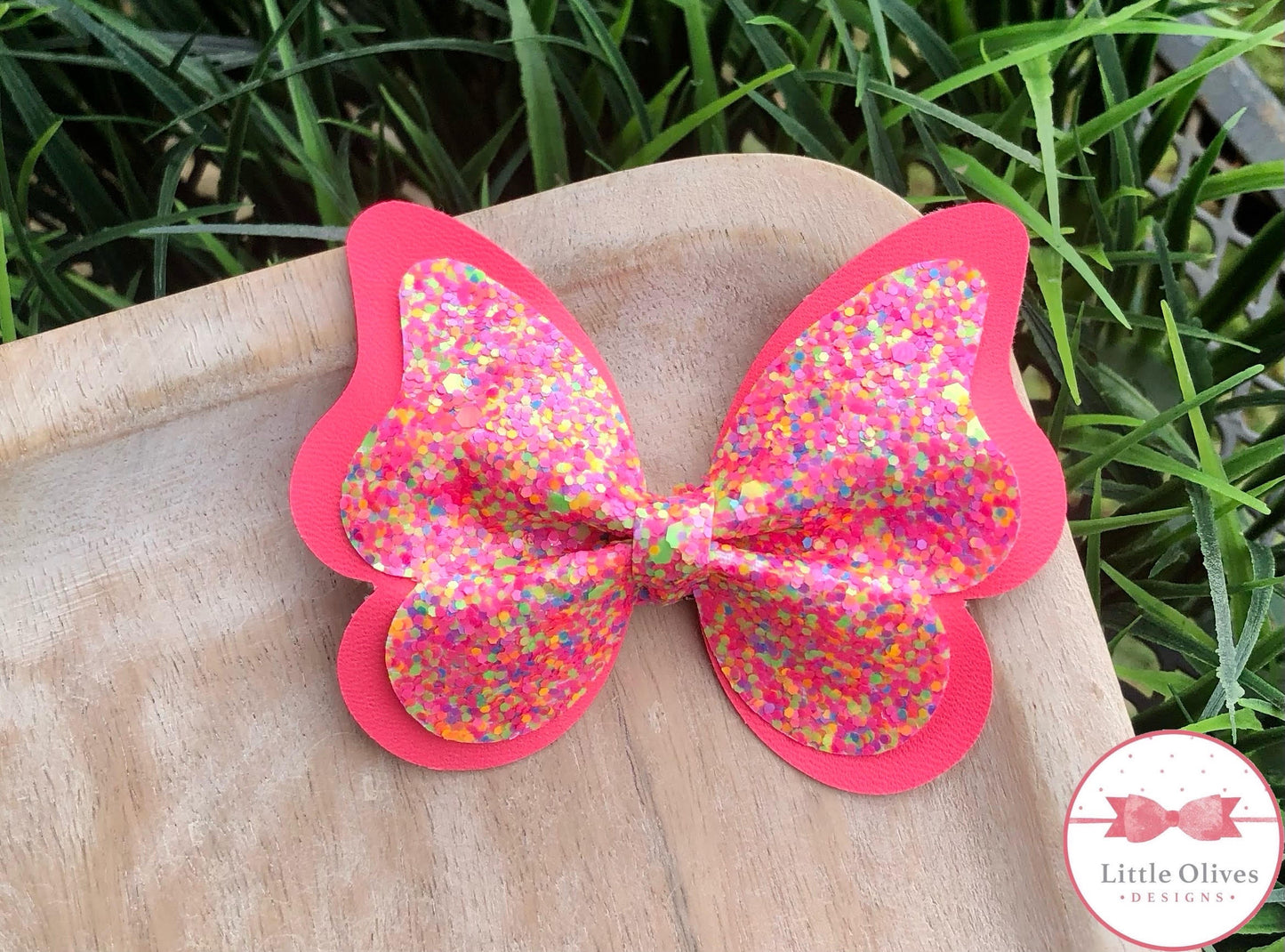 NEON CORAL BUTTERFLY BOW