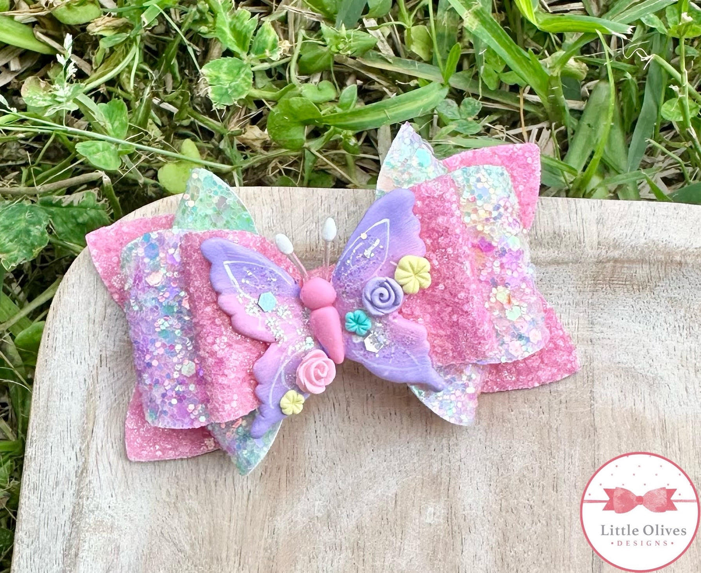 TIE DYE BUTTERFLY CLAY BOW