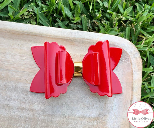 Red patent bow