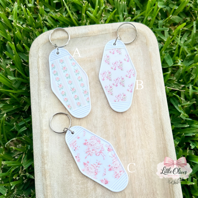 PINK FLORAL MOTEL KEYCHAIN