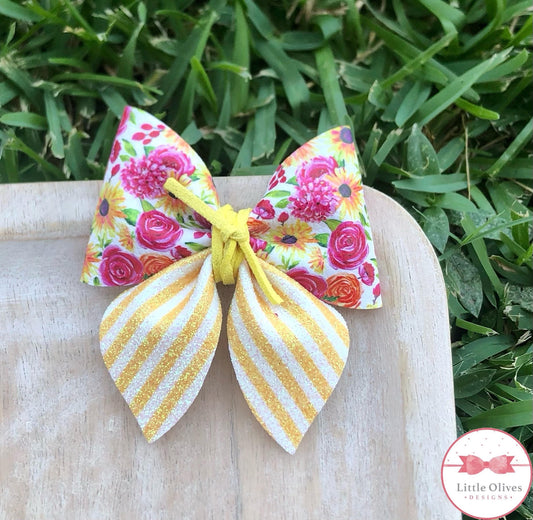 PINK & YELLOW SUNFLOWER SAILOR BOW - SALE