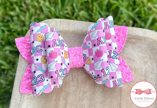 ABC 123 PINK CHECKERS BOW