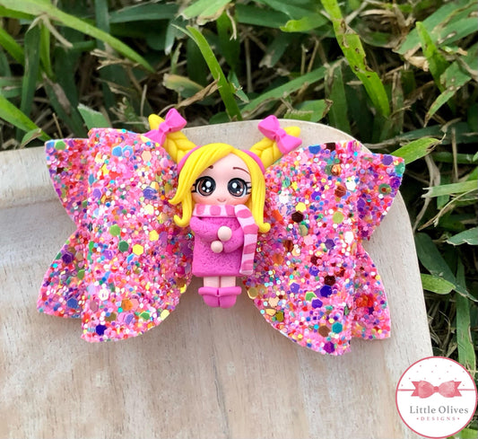 Pink Whoville girl clay bow