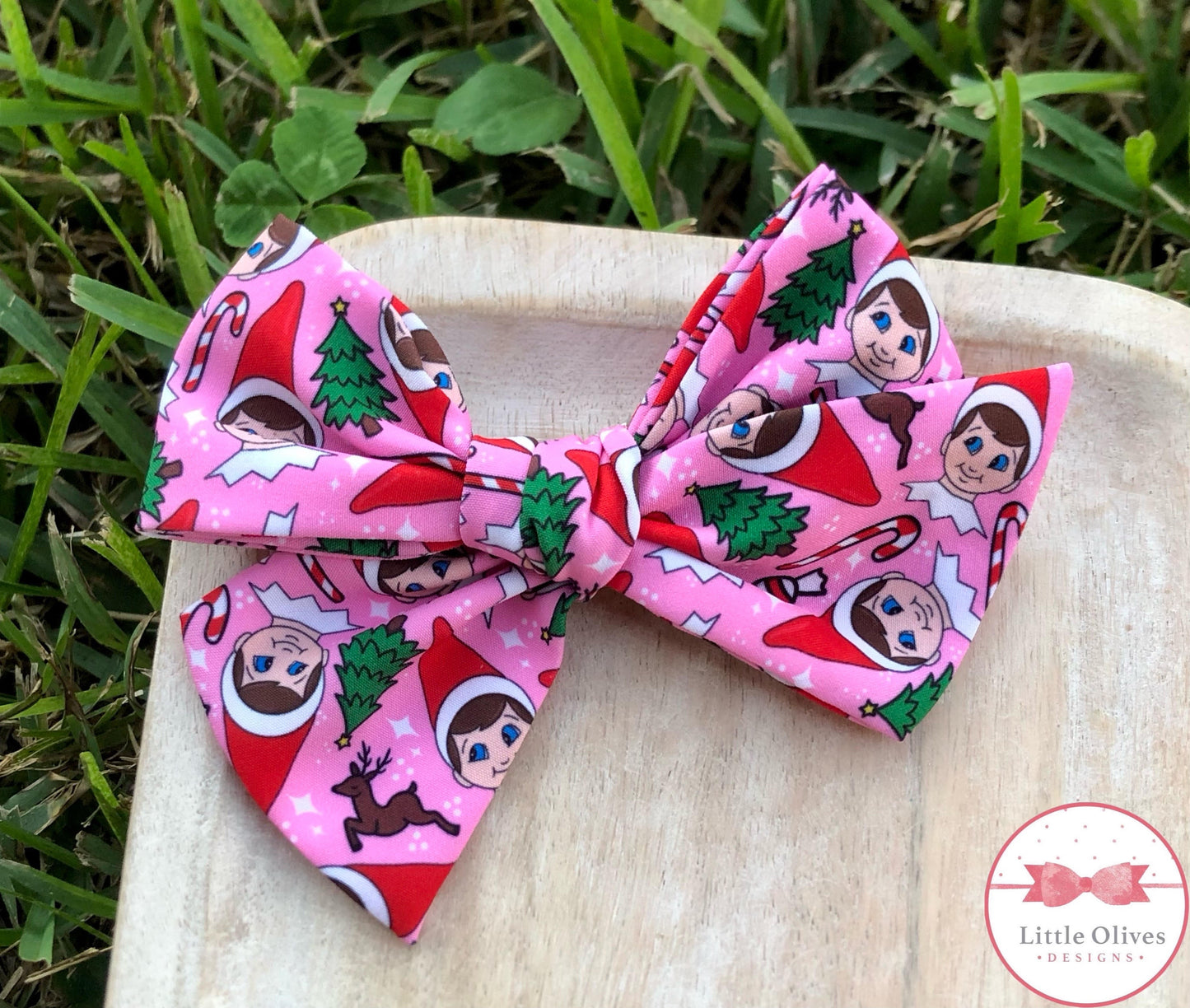 Red elf (pink) S hand tied bow