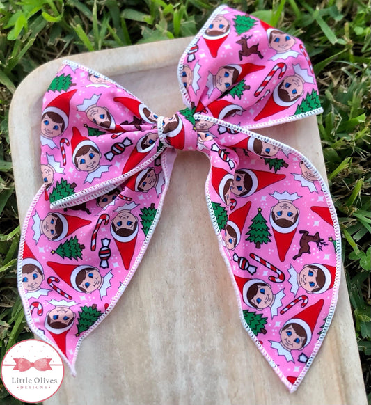 Red elf (pink) L hand tied bow