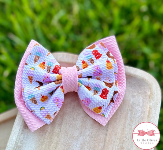 PINK ICE CREAM FABRIC BOW