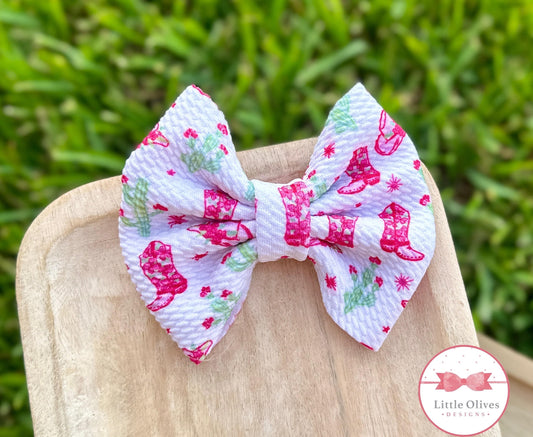 PINK ROSETTE BOOTS FABRIC BOW