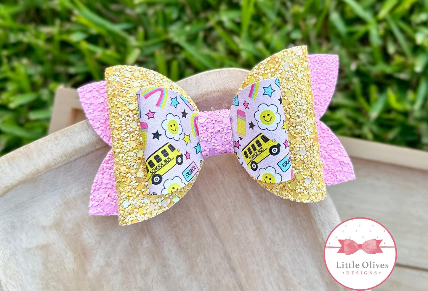 PINK SCHOOL BUS BOW