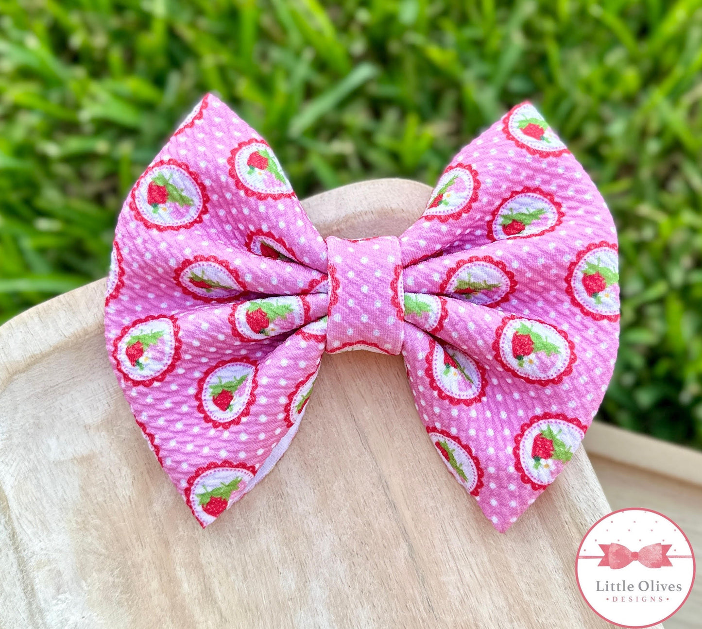 STRAWBERRIES & POLKA DOTS FABRIC BOW