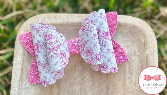 PINK TOILE ROSES BOW