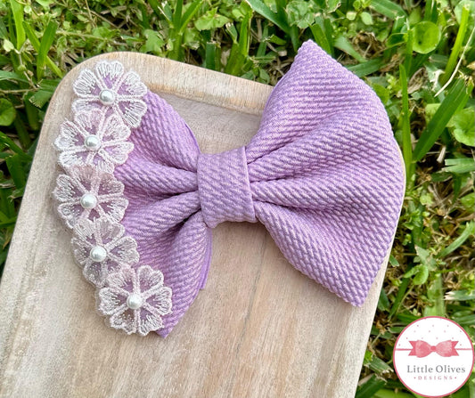 SHIMMER LAVENDER FABRIC BOW