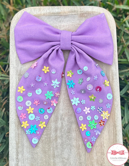 SPRING LINEN SEQUIN BOW - PURPLE