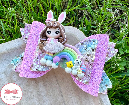 EASTER RAINBOW GIRL CLAY BOW