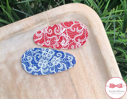 RED & BLUE LACE OVAL SNAP CLIP SET