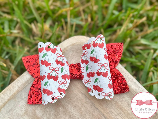 RED CHERRY HEARTS BOW