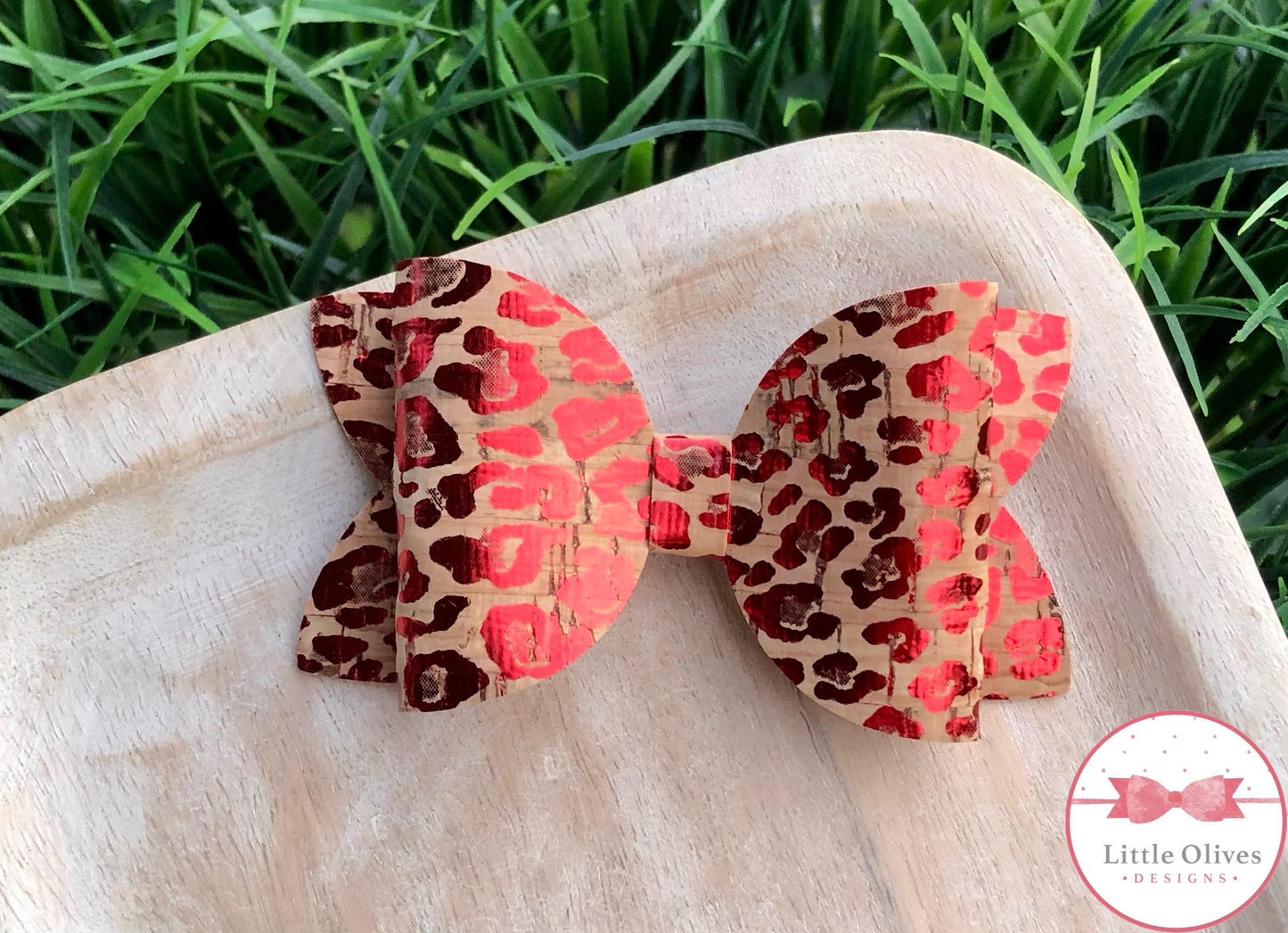 RED METALLIC LEOPARD CORK BOW