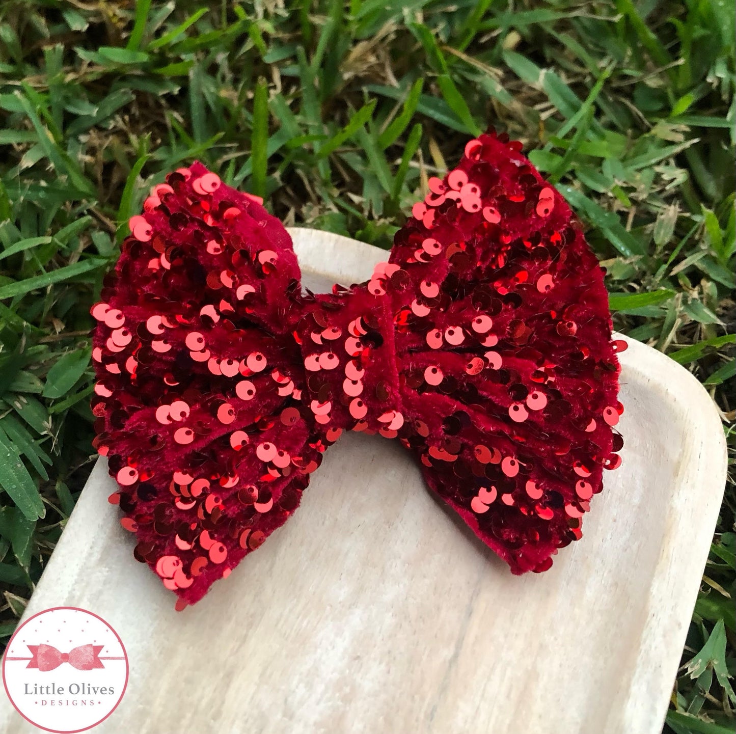 Red velvet sequin bow