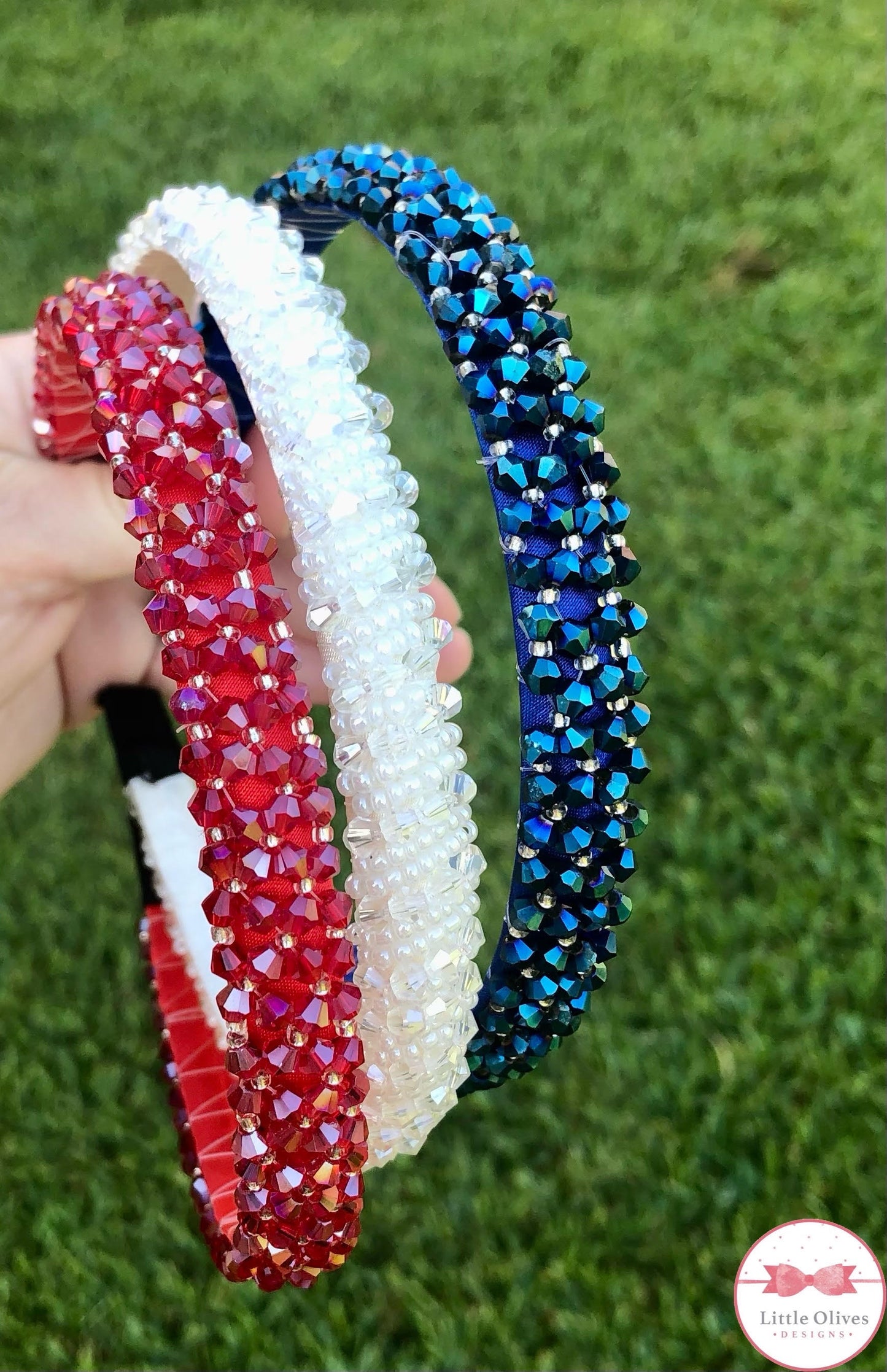 RED, WHITE & BLUE GLITTER HEADBANDS