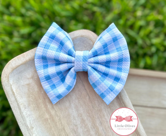 BLUE PLAID FABRIC BOW