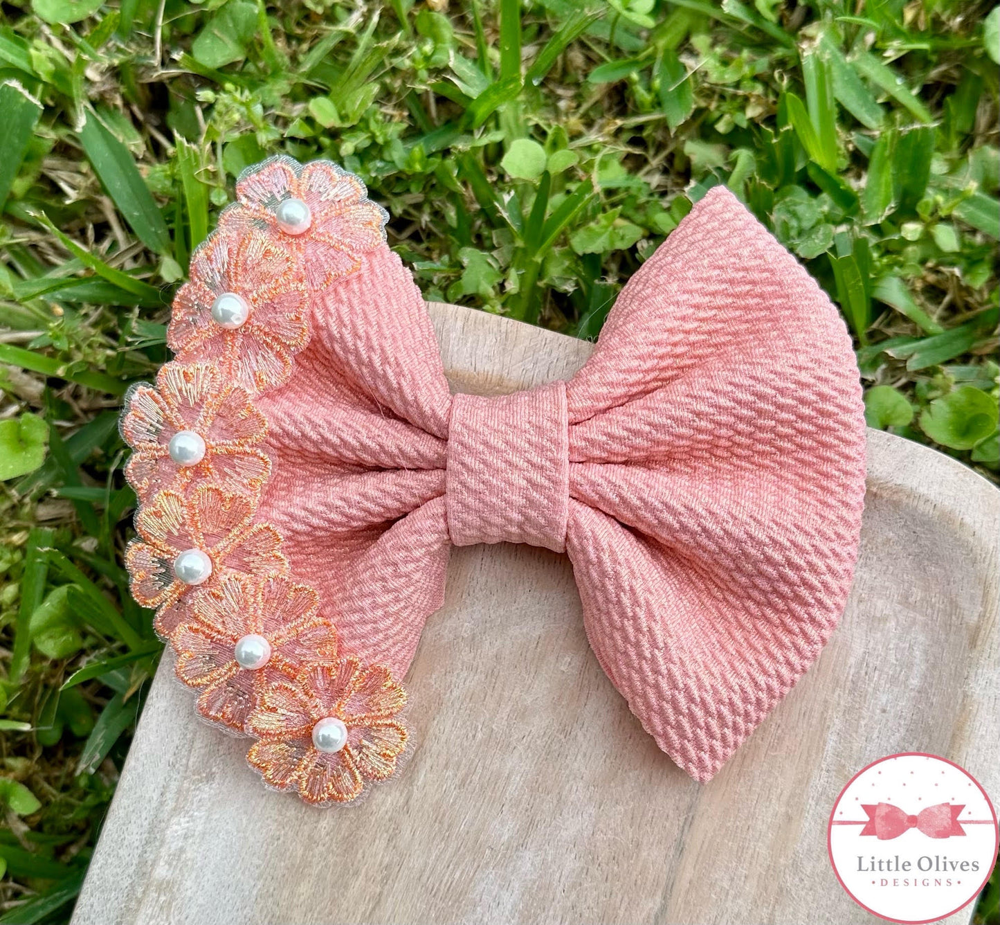 SHIMMER SALMON FABRIC BOW