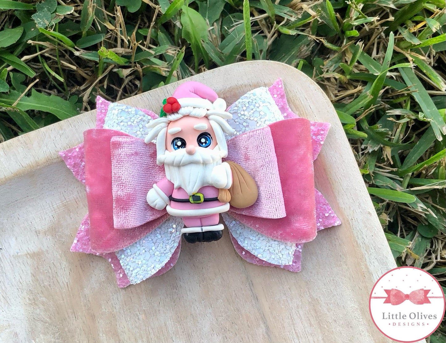 Pink Santa clay bow