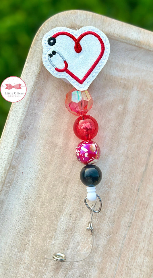 RED STETHOSCOPE BADGE REEL