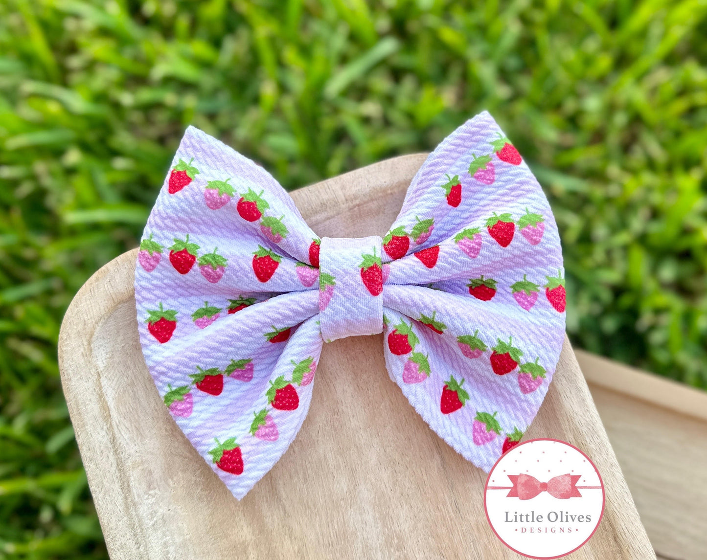 STRAWBERRY STRIPES FABRIC BOW