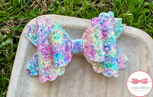 WATERCOLOR TIE DYE GLITTER BOW