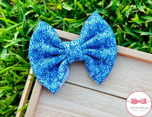 DARK BLUE TILE BOW OR SCRUNCHIE