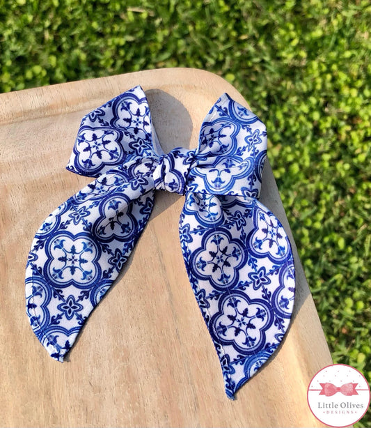 BLUE TILE HAND TIED BOW