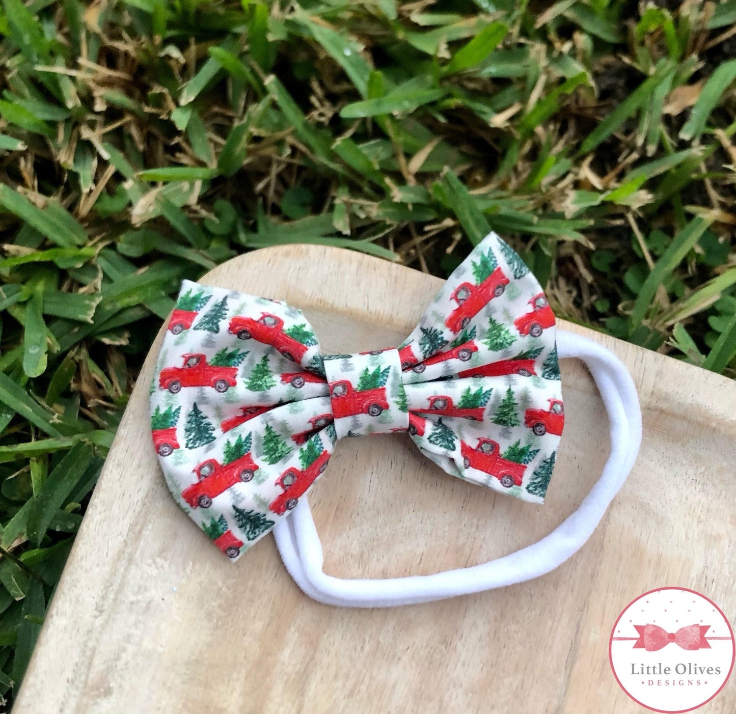 Christmas trucks cotton bow