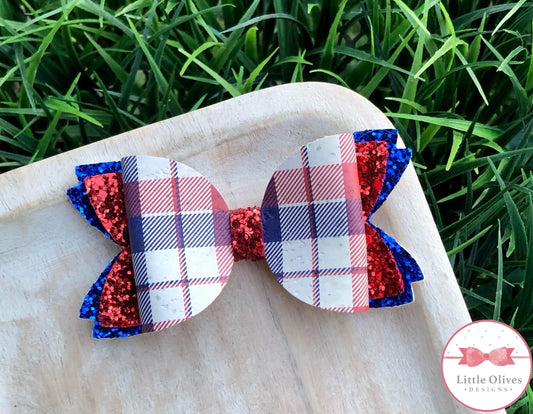 USA PLAID CORK BOW