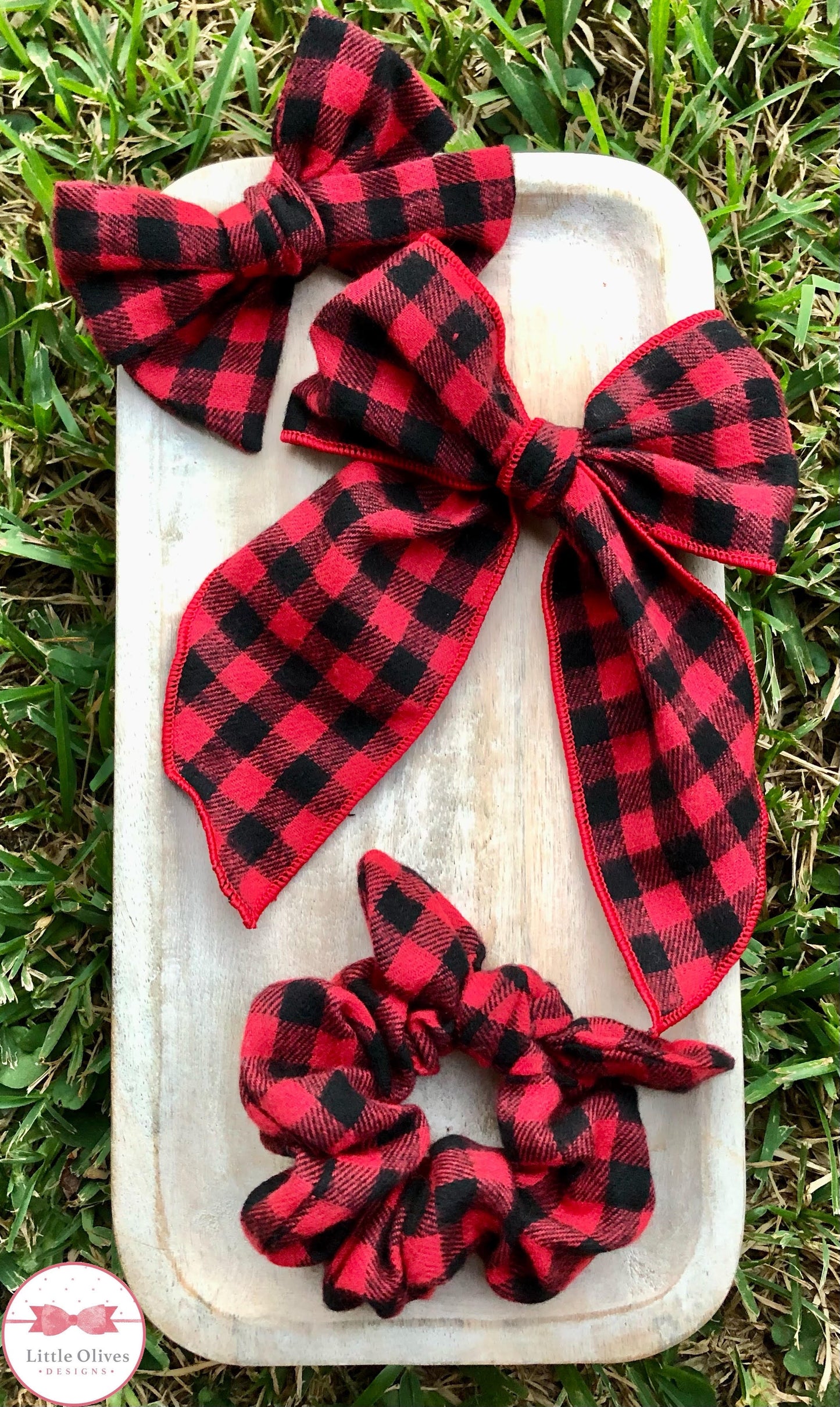 RED BUFFALO PLAID BOW AND SCRUNCHIE