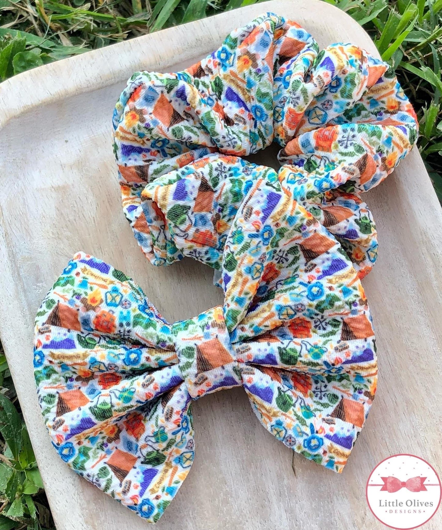 CAMPING FUN SCRUNCHIE OR BOW