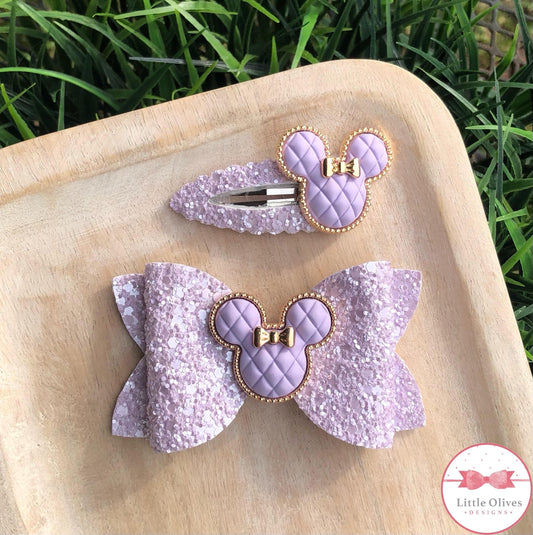 QUILTED MOUSE CLIP AND BOW - LAVENDER